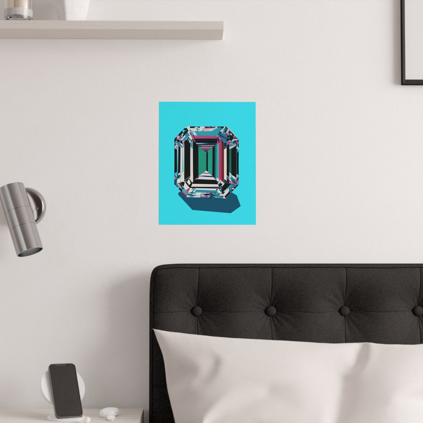 Pop Art Blue Diamond Gem Satin Poster Upscale Home Decor