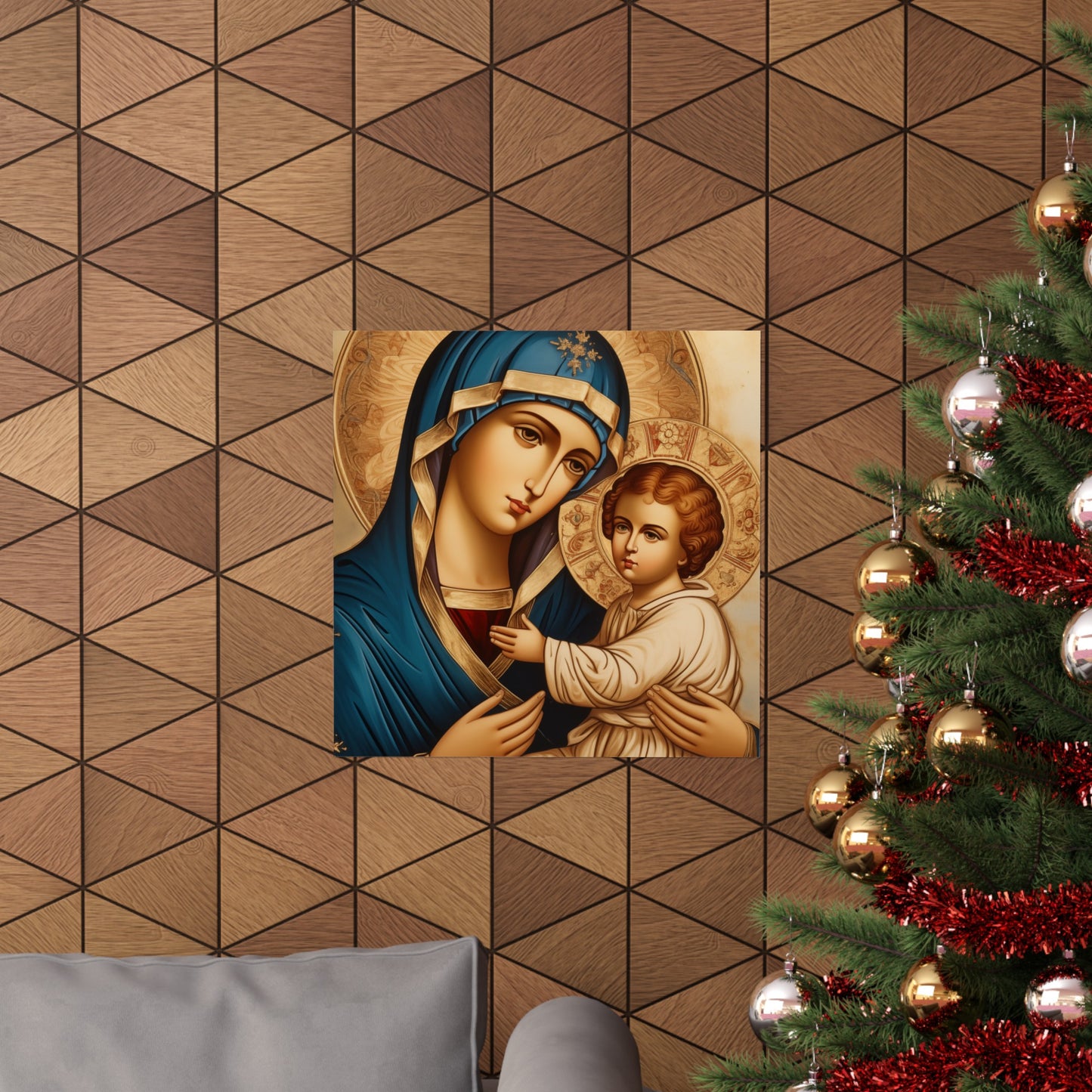 Baby Jesus and Mother Mary Spiritual Art Print in the Style of 15th C Russian Icon