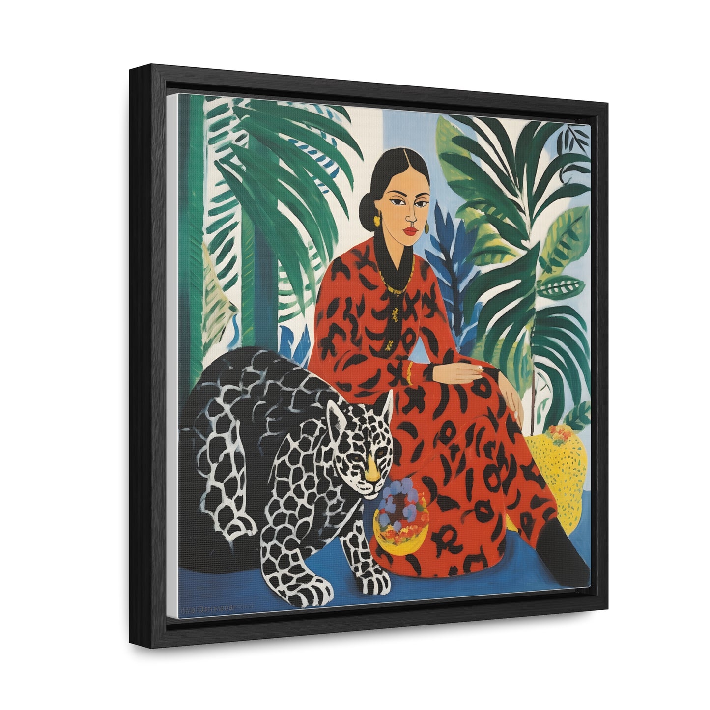 Copy of Woman with Leopard Artwork Print on Canvas, in Gallery Frame