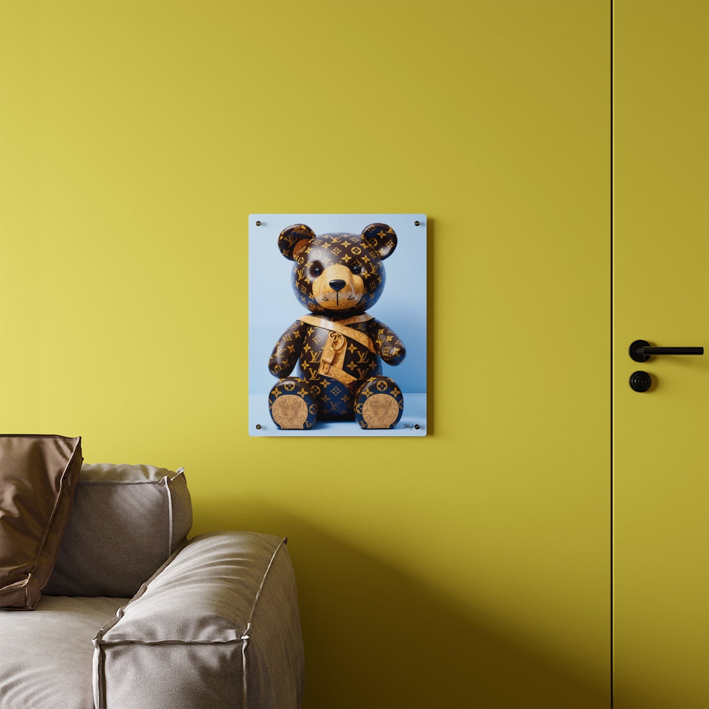 Pop Art LV Teddy Bear Mashup Acrylic Wall Art Panel