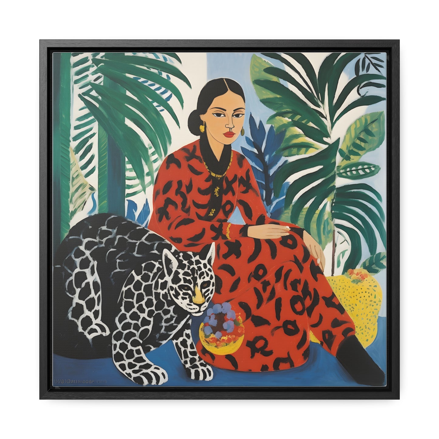 Copy of Woman with Leopard Artwork Print on Canvas, in Gallery Frame