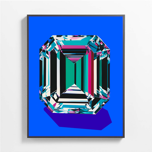 Pop Art Blue 2 Diamond Gem Satin Poster Upscale Home Decor