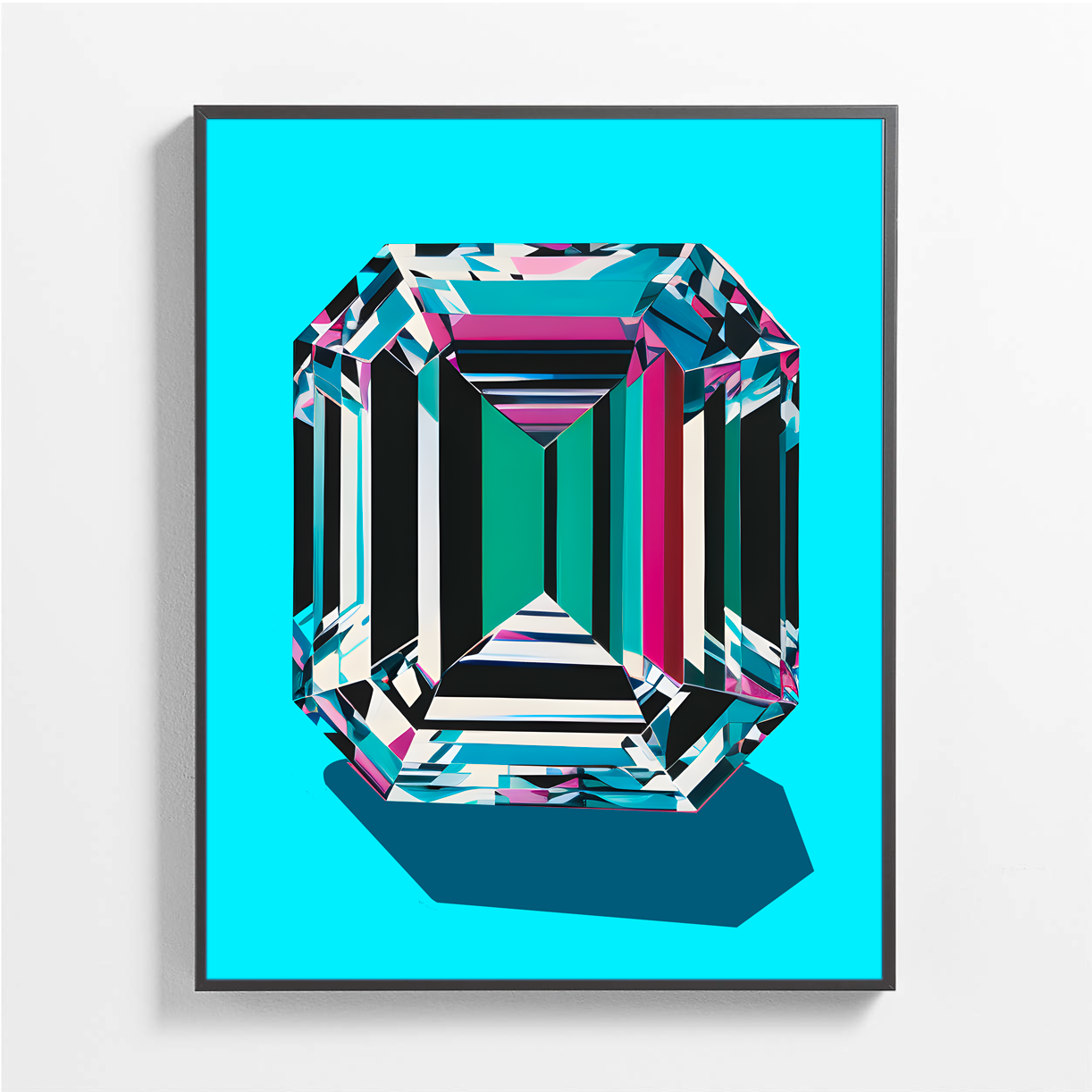 Pop Art Blue Diamond Gem Satin Poster Upscale Home Decor